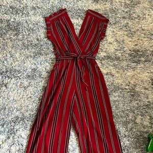 Red and black pinstripe jumpsuit